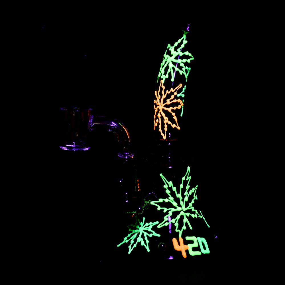 Neon Hemp Leaf Glow In The Dark Dab Rig - 6.5" / 14mm F - Image 3