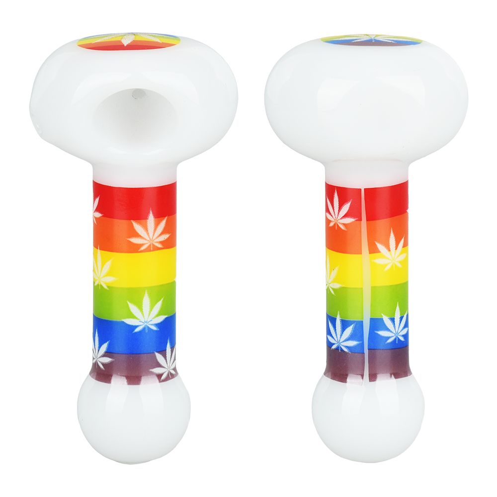 Product: Pride Rainbow Hemp Leaf Glow Glass Spoon Pipe