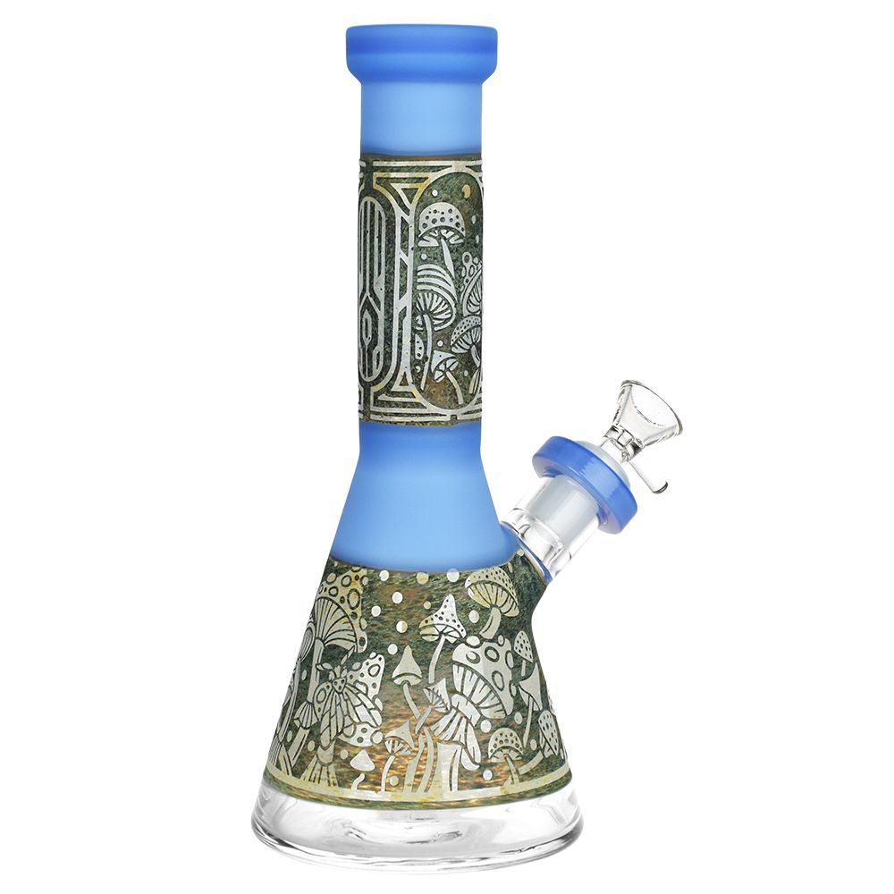 Mushroom Melange Etched Beaker Glass Water Pipe - 9" / 14mm F - Image 2