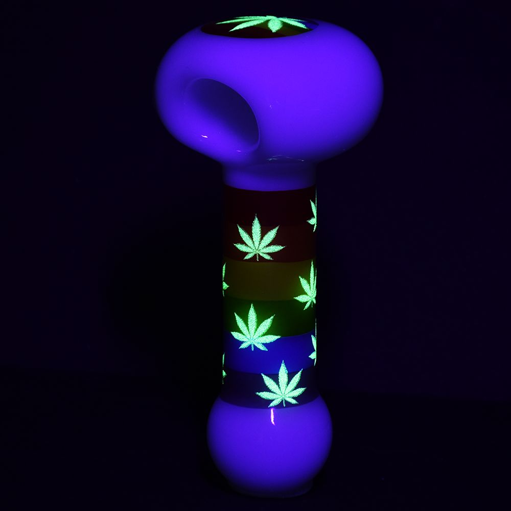 Pride Rainbow Hemp Leaf Glow Glass Spoon Pipe - 4.75" - Image 3