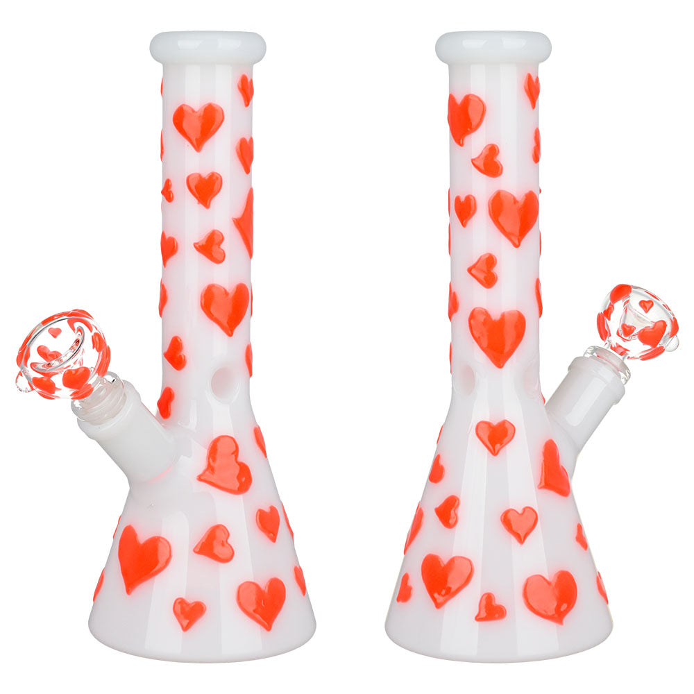 Valentines Day Heart Glow In The Dark Beaker Water Pipe - 10" / 14mm F - Image 3