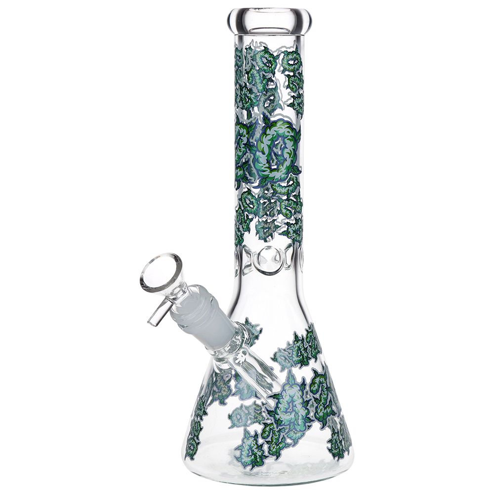 420 Clouds Glow In The Dark Beaker Glass Water Pipe - 10" / 14mm F / Colors Vary - Image 4