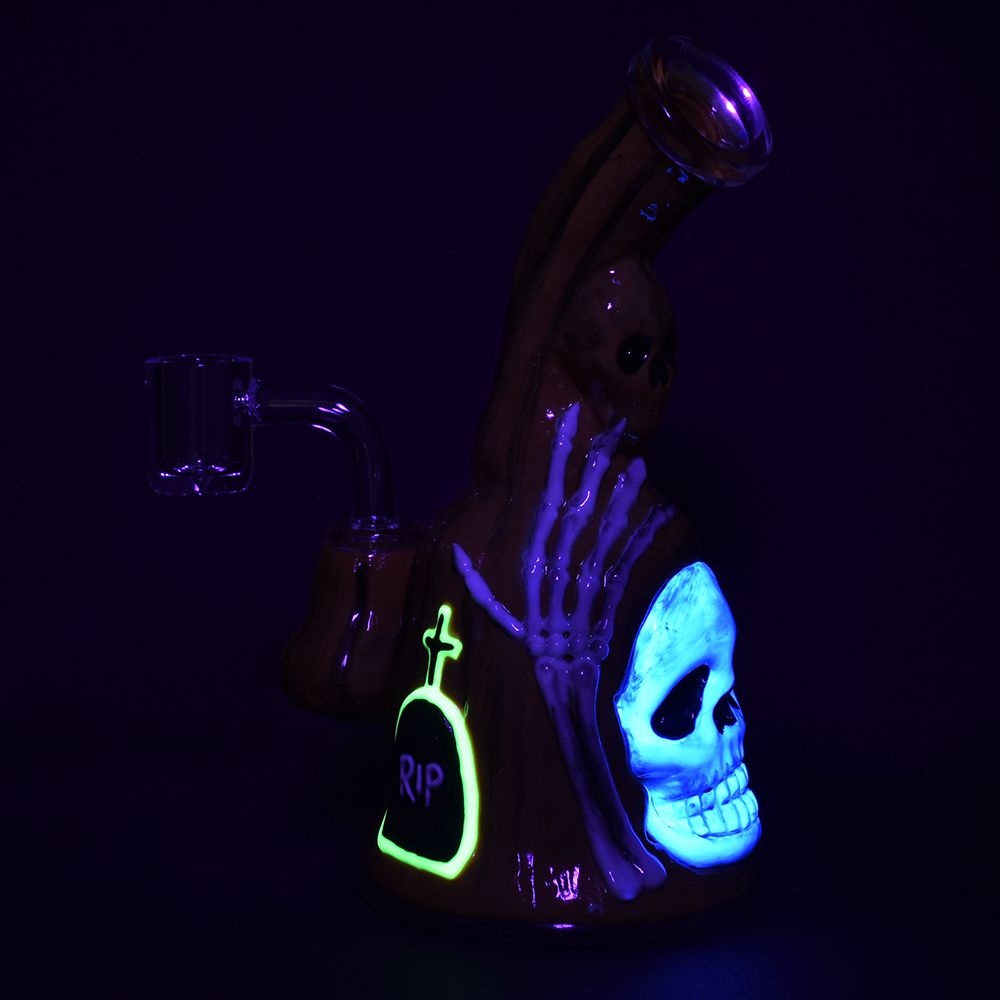 Haunted Gourd Enamel on glow in the dark Glass Dab Rig - 7" - Image 3